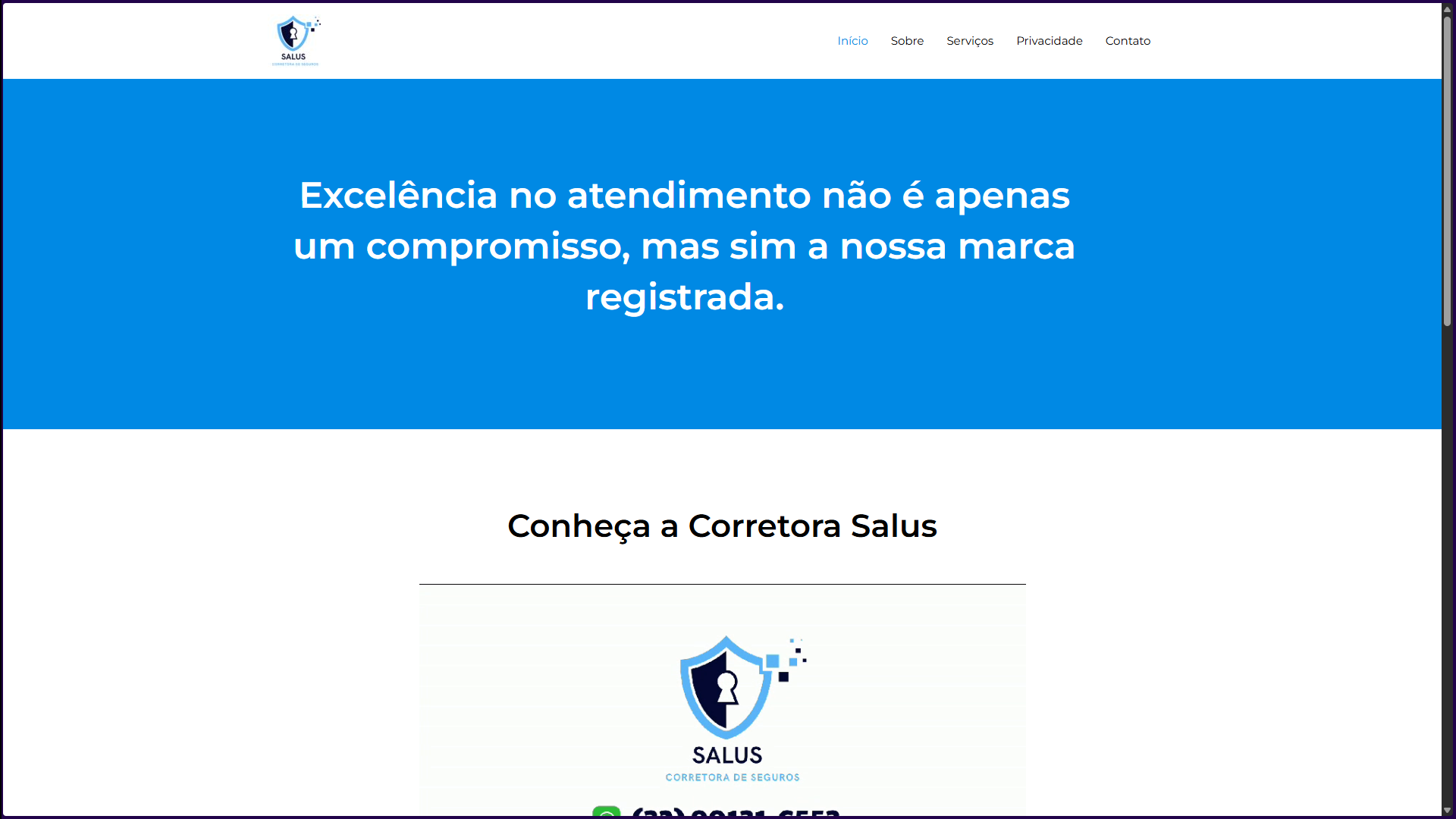 Tela inicial do site Corretora Salus