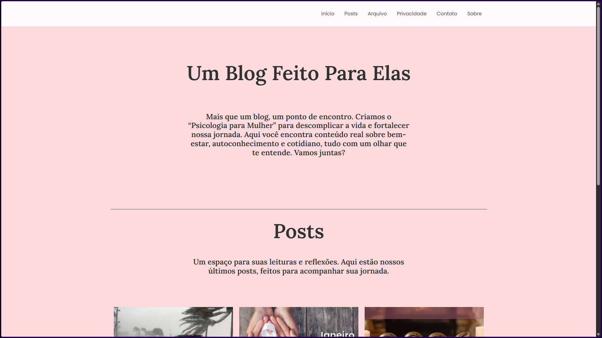 Tela inicial do site Psicologia Para Mulher